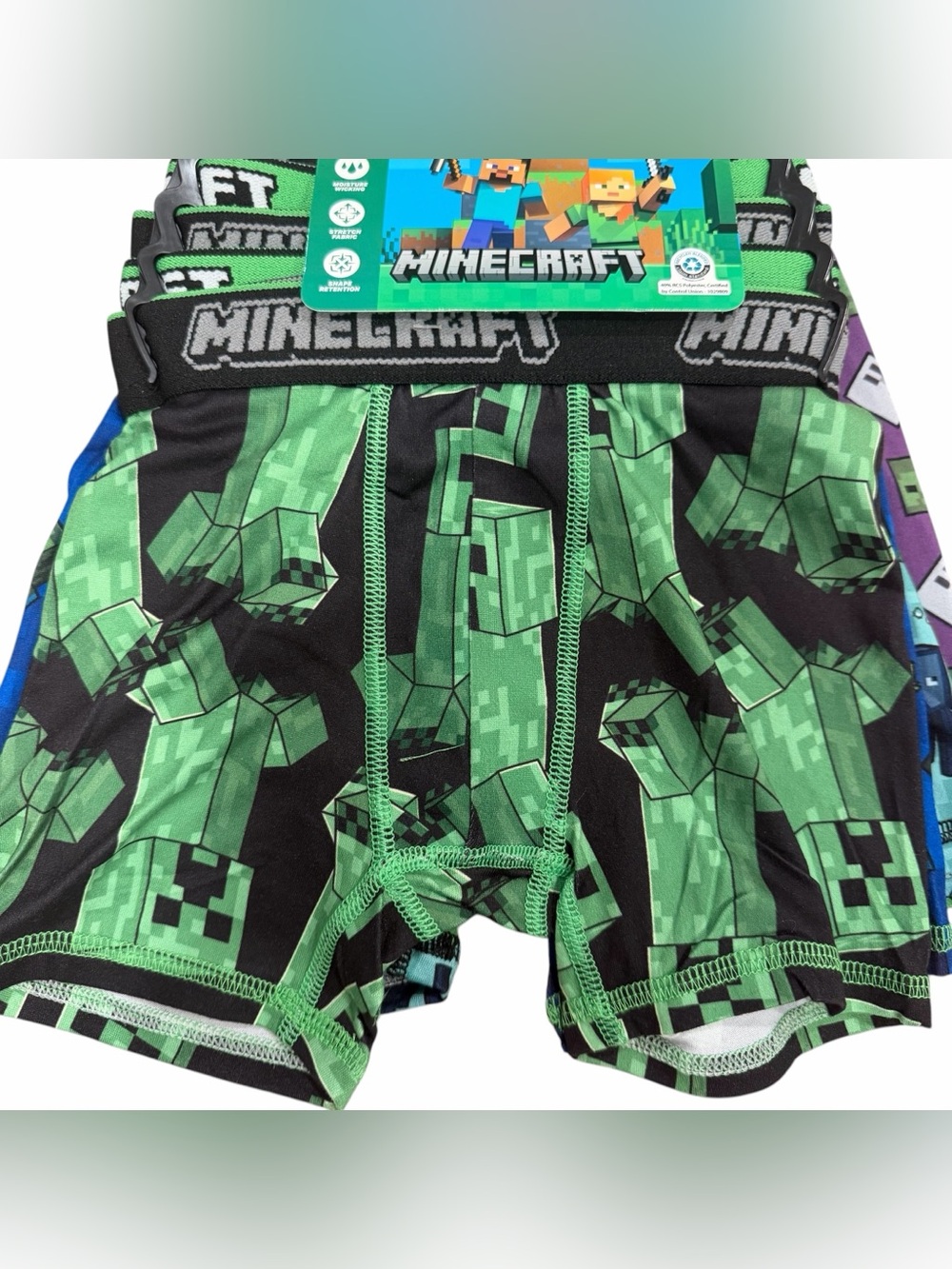 Minecraft Boys Boxer Briefs 4-Pk Moisture Wicking Poly/Spandex Stretch NWT XS-M